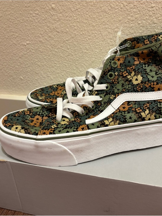 Vans Shoes - Vans High-Top Floral Canvas Sneakers - Green, Tan, Black